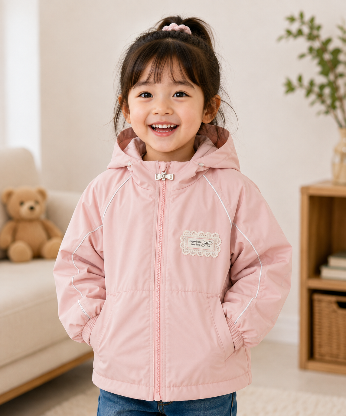 Girls’ Winter Hooded Jacket – Soft Pink | 2–6Years