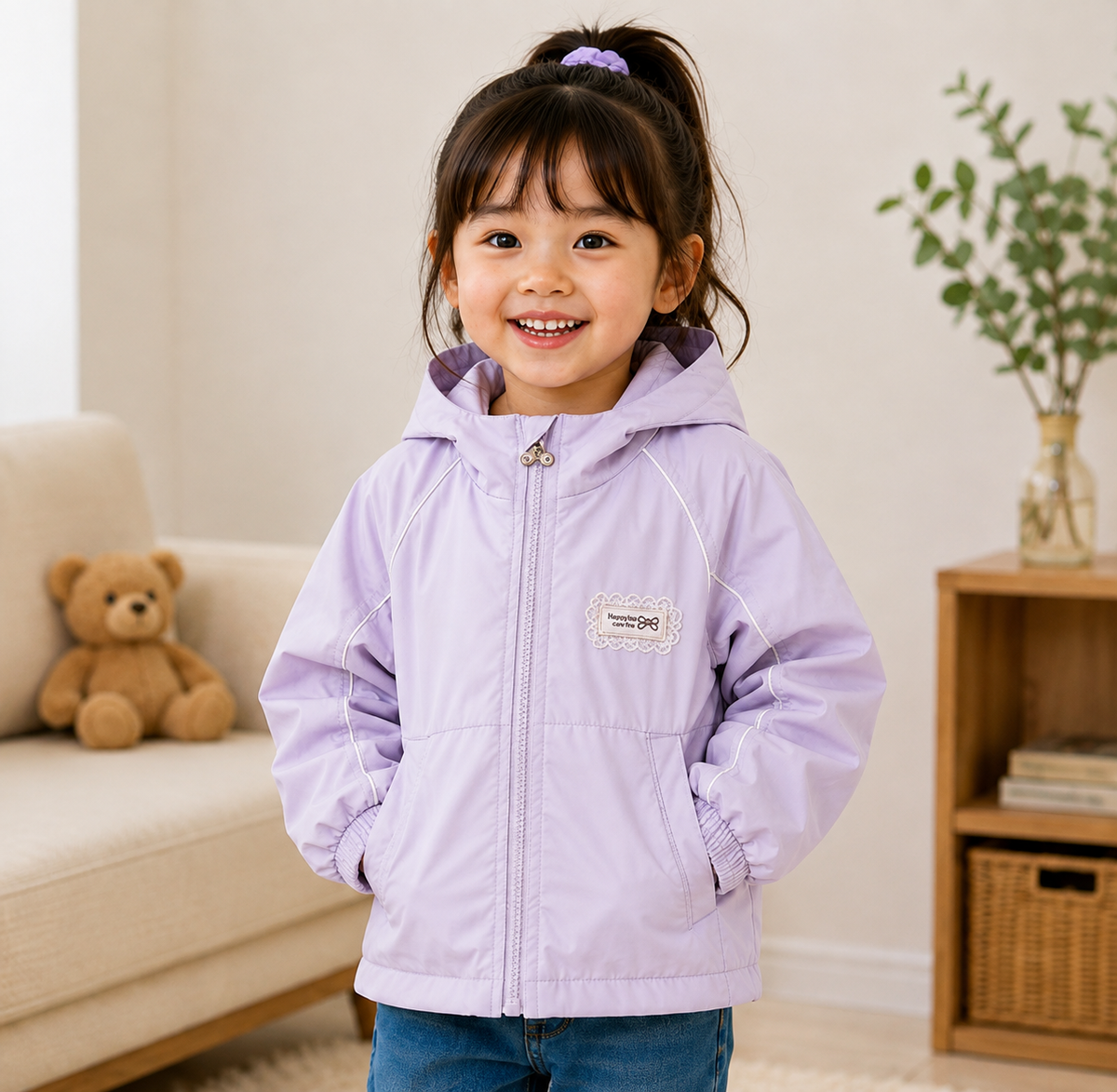 Girls’ Winter Hooded Jacket – Lavender | 2–6Years
