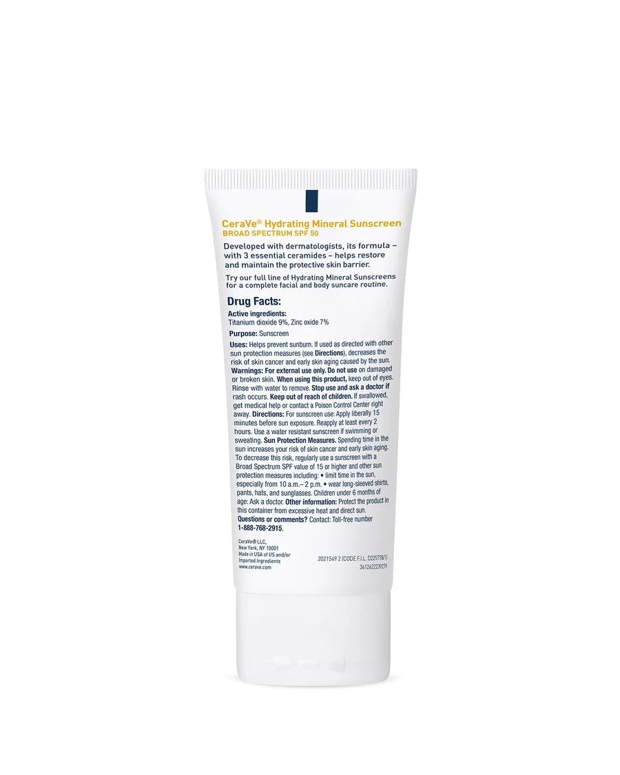 CeraVe Hydrating Mineral Sunscreen SPF 50 for Sensitive Skin 75ml