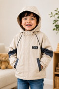 Kids Winter Hooded Jacket – Beige & Charcoal | 3–5 Years