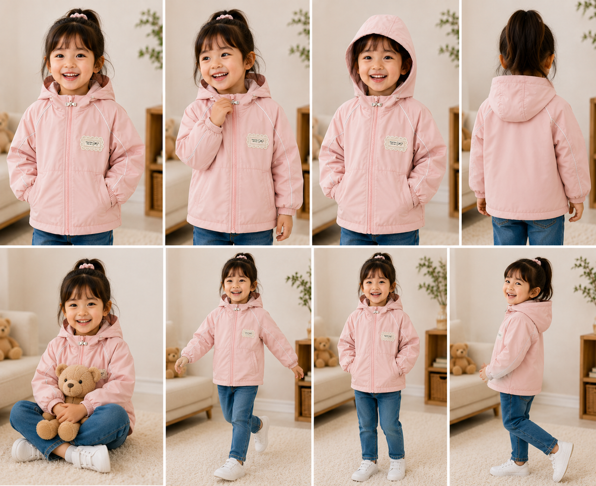 Girls’ Winter Hooded Jacket – Soft Pink | 2–6Years
